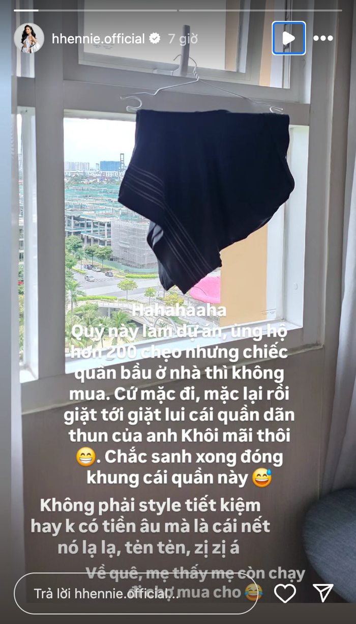 H'Hen Niê chia sẻ về việc mặc đồ của chồng. Ảnh: IGNV