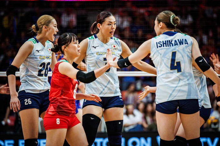 Tuyển bóng chuyền nữ Nhật Bản đã thể hiện bản lĩnh tuyệt vời trước chủ nhà Thái Lan. Ảnh: SMM Volleyball