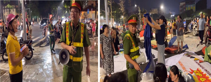 Lực lượng Công an phường kiên quyết không để cho người dân tụ tập tại điểm bảo vệ ở ngã tư Hùng Vương và phố Trần Phú. Ảnh: Công an TP Hà Nội 