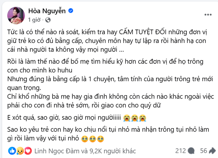 Hòa Minzy bày tỏ sự bức xúc trên trang cá nhân. Ảnh: Chụp màn hình