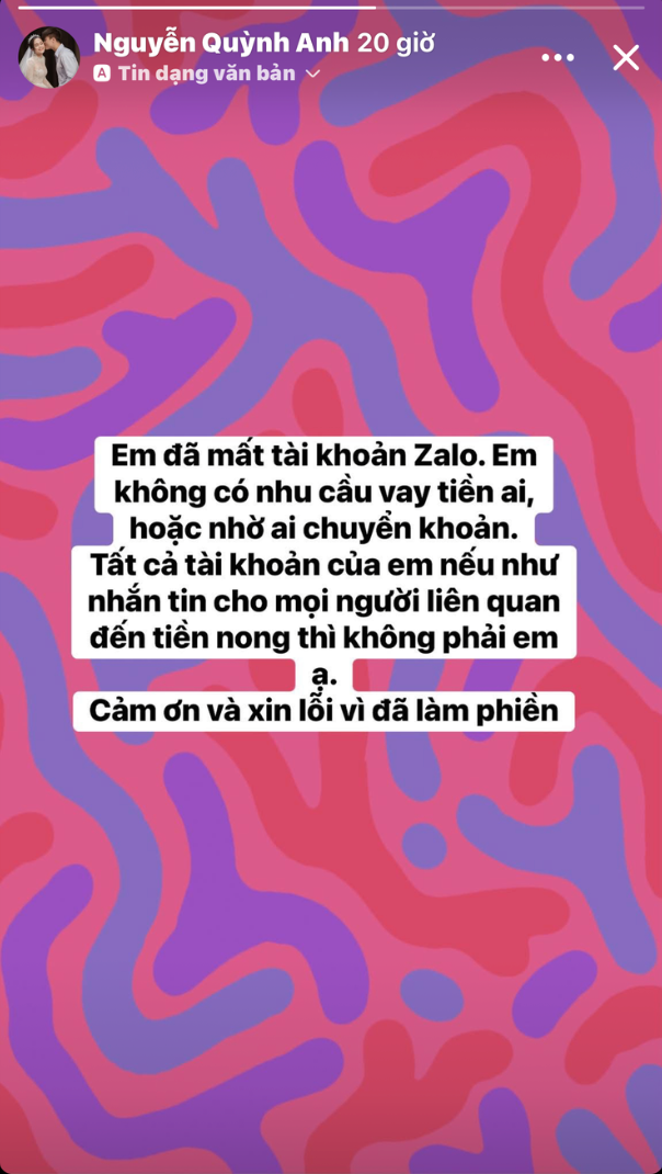 Vợ trung vệ Duy Mạnh đã phát đi thông báo khẩn. (Ảnh: chụp màn hình)