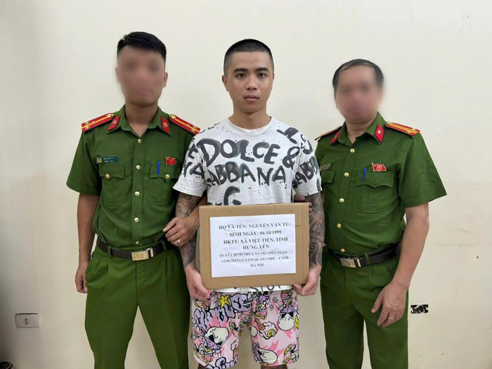 Đối tượng Nguyễn Văn Tú tại Cơ quan Công an. Ảnh: Công an TP Hà Nội