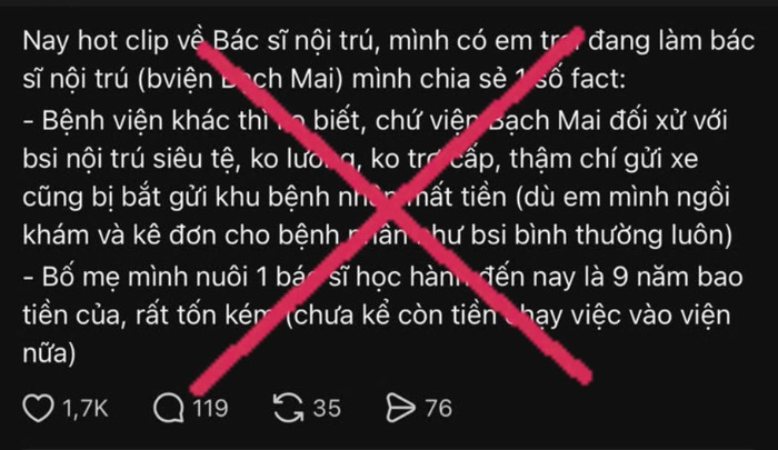 Nội dung sai sự thật mà Đ.N.L.H đăng tải trên mạng xã hội. Ảnh: Công an TP Hà Nội