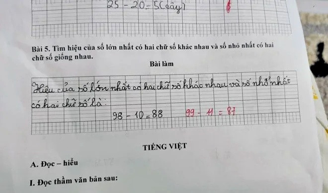 Bài toán tiểu học khiến dân mạng tranh cãi rôm rả. 