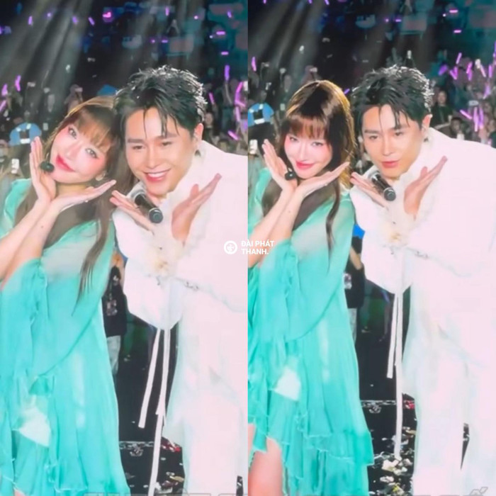 Tăng Duy Tân và Bích Phương chụp hình chung tại sự kiện. (Ảnh: Đài Phát Thanh)