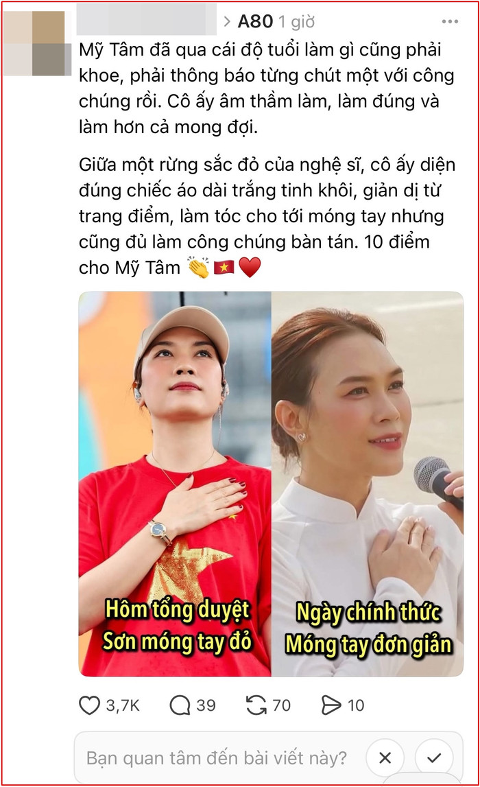 Nhiều bài đăng chỉ ra chi tiết tinh tế của Mỹ Tâm, nhận được lượng tương tác lớn trên mạng xã hội. (Ảnh: Chụp màn hình). 