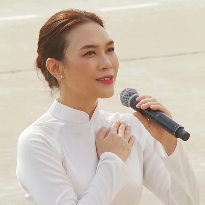 Mỹ Tâm lựa chọn ảnh biểu diễn tại lễ diễu binh làm ảnh đại diện cho fanpage có tích xanh. Ảnh: FBNV