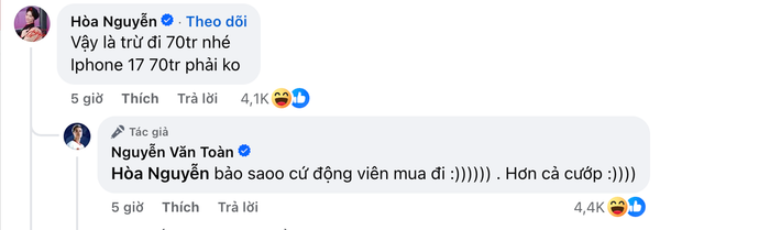Bình luận hài hước của Văn Toàn và Hoà Minzy. (Ảnh: chụp màn hình)