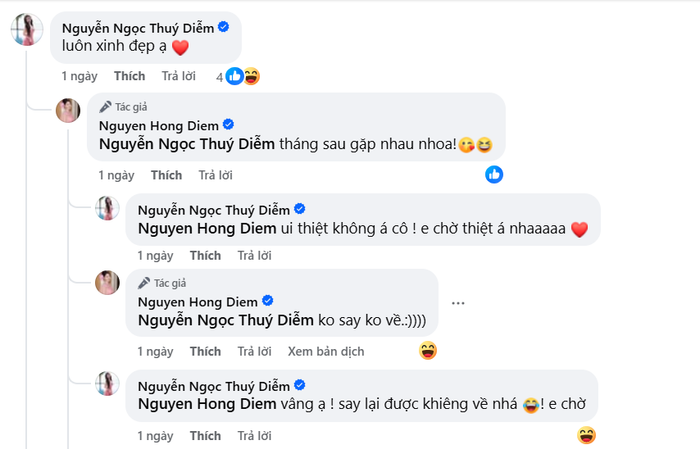 Đoạn trò chuyện gây tò mò giữa Hồng Diễm và Thúy Diễm (Ảnh: Chụp màn hình). 
