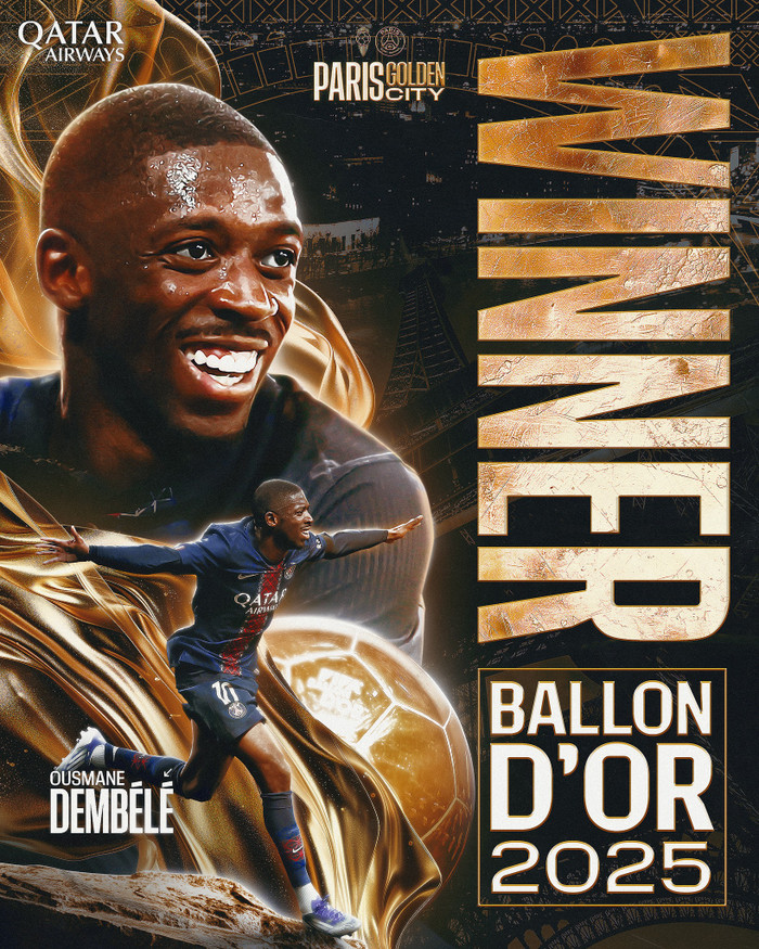 Quả bóng vàng 2025 gọi tên Ousmane Dembele. (Ảnh: PSG page)