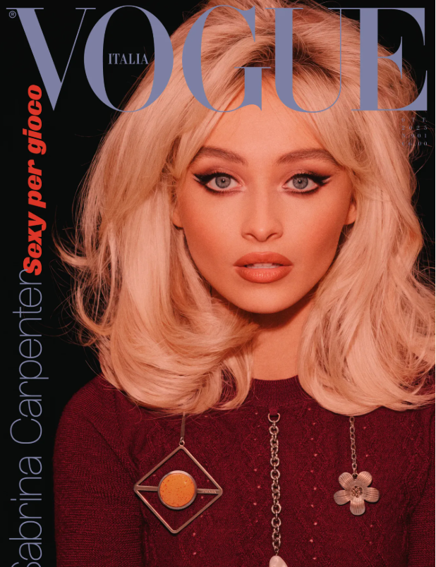 Sabrina Carpenter với khuân mặt gây ấn tượng trên trang bìa tạp chí Vogue Italia (Ảnh: Steven Meisel).