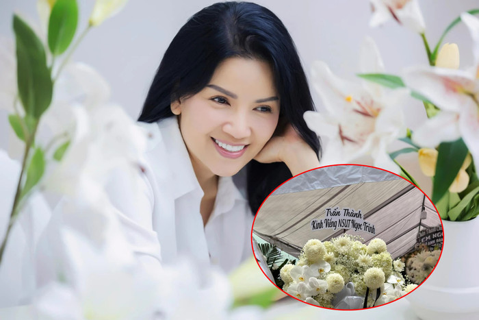 Trấn Thành gửi vòng hoa viếng tang lễ Ngọc Trinh. (Ảnh FBNV /FB Tâm Xì Phố)