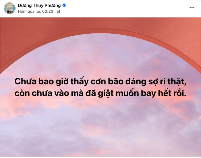 Trước đó, vợ trung vệ Đông Á Thanh Hoá đã có những chia sẻ về cơn bão BUALOI. (Ảnh: chụp màn hình)