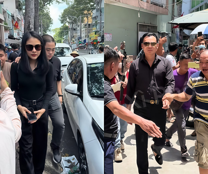 Vân Trang, Kim Tiểu Long đến tiễn biệt nghệ sĩ Ngọc Trinh. (Ảnh từ TikTok Tâm Xì Phố)
