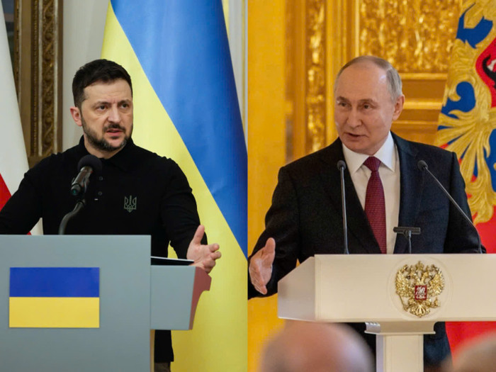 Tổng thống Ukraine Volodymyr Zelensky và Tổng thống Putin