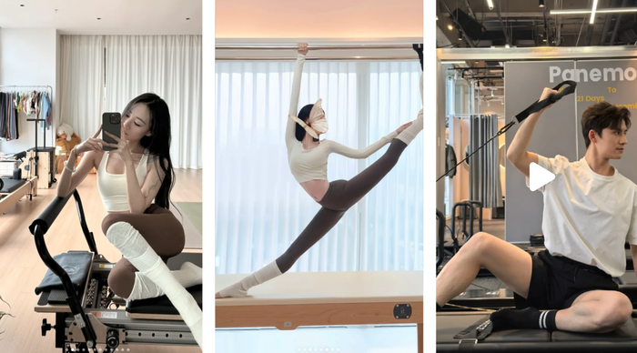 Không chỉ đơn thuần là tập luyện, Pilates còn trở thành một “phông nền thẩm mỹ” nơi outfit, động tác và ánh sáng hòa quyện để tạo ra những khung hình bắt mắt. (Ảnh: Xiaohongshu)