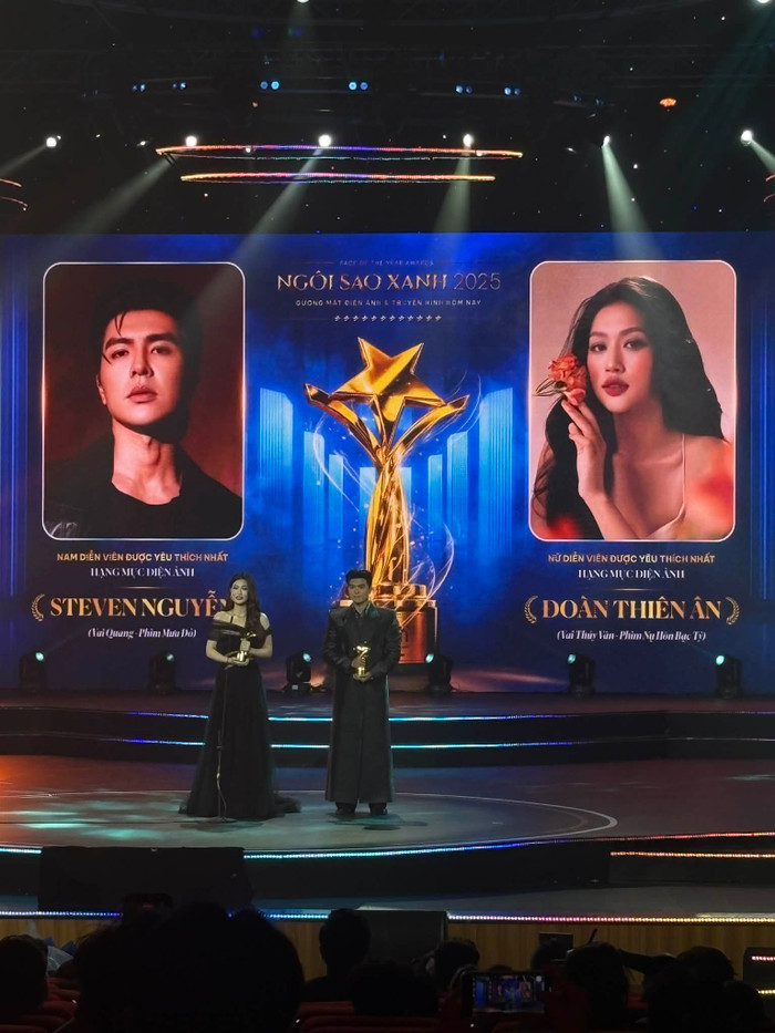 Steven Nguyễn và Đoàn Thiên Ân nhận giải thưởng.