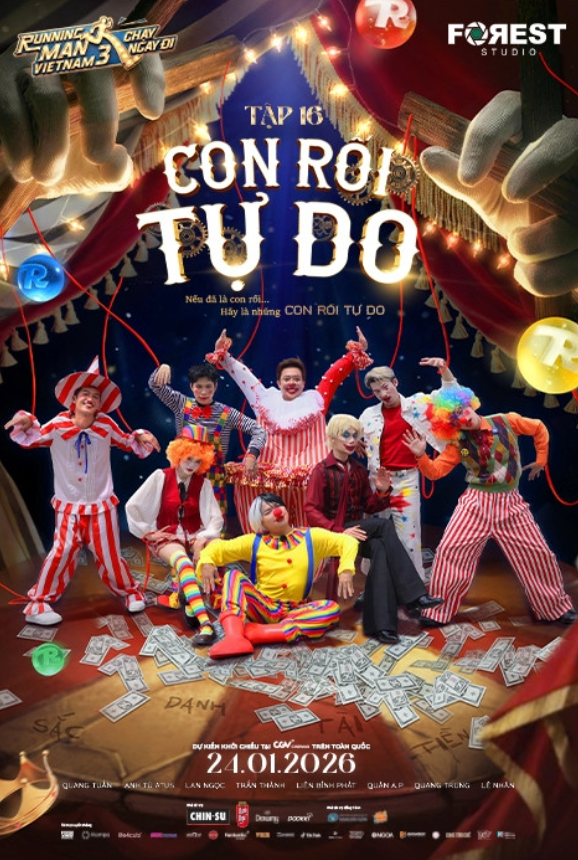 Poster phiên bản điện ảnh Running Man Vietnam mùa 3, Con Rối Tự Do, dự án reality show đầu tiên đưa tập cuối ra rạp