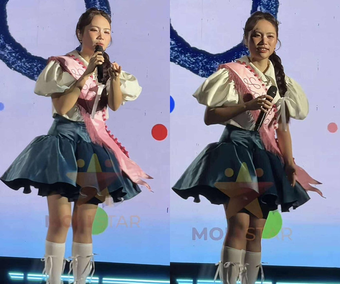 Phương Mỹ Chi bất ngờ trước nội dung từ băng rôn mà khán giả đưa lên ở sự kiện. (Ảnh chụp màn hình từ TikTok Molistar)