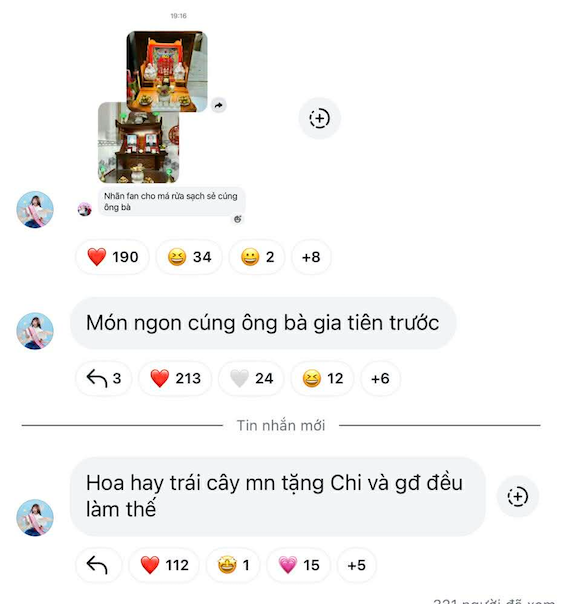Phương Mỹ Chi đã có những chia sẻ trong nhóm chat cộng đồng của mình (Ảnh: Chụp màn hình).