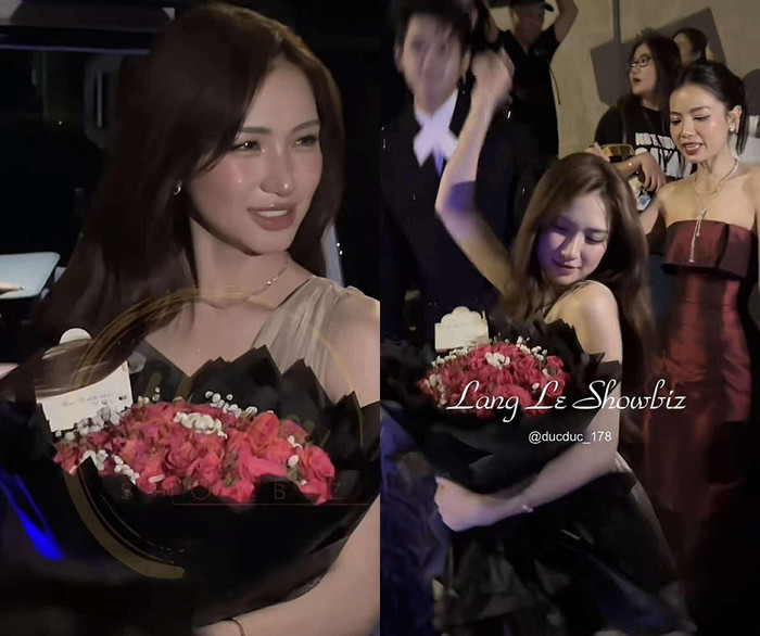 Hòa Minzy chủ động gọi to khi gặp Lê Hạ Anh sau buổi trao giải. (Ảnh chụp màn hình từ TikTok Lặng lẽ showbiz)