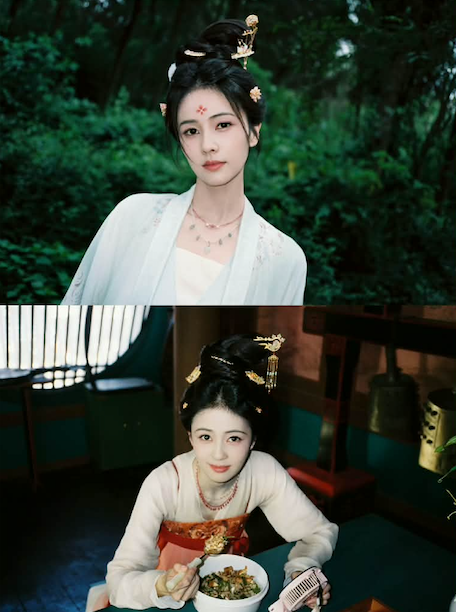 Bạch Lộc diện nhiều bộ trang phục mang phong cách truyền thống với gam màu nhã nhặn.