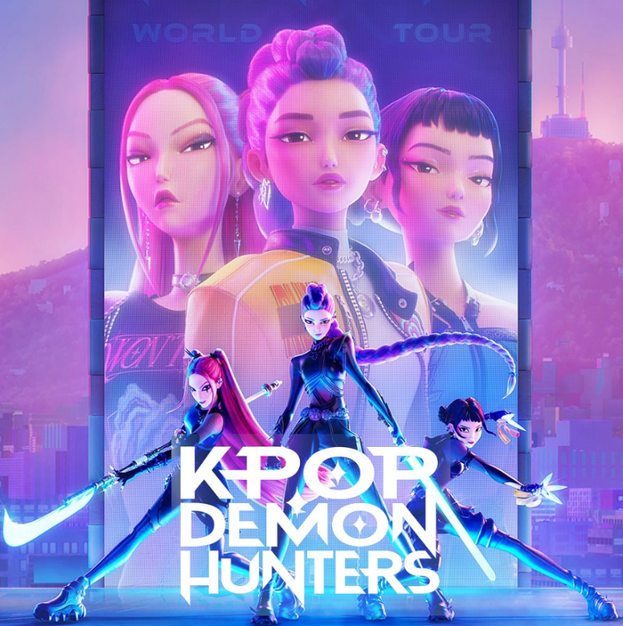 Hình ảnh nhóm nhạc nữ Huntrix trong K-Pop Demon Hunters, biểu tượng cho sự kết hợp giữa K-pop, thần thoại và phong cách hoạt hình hiện đại hướng tới khán giả Gen Z