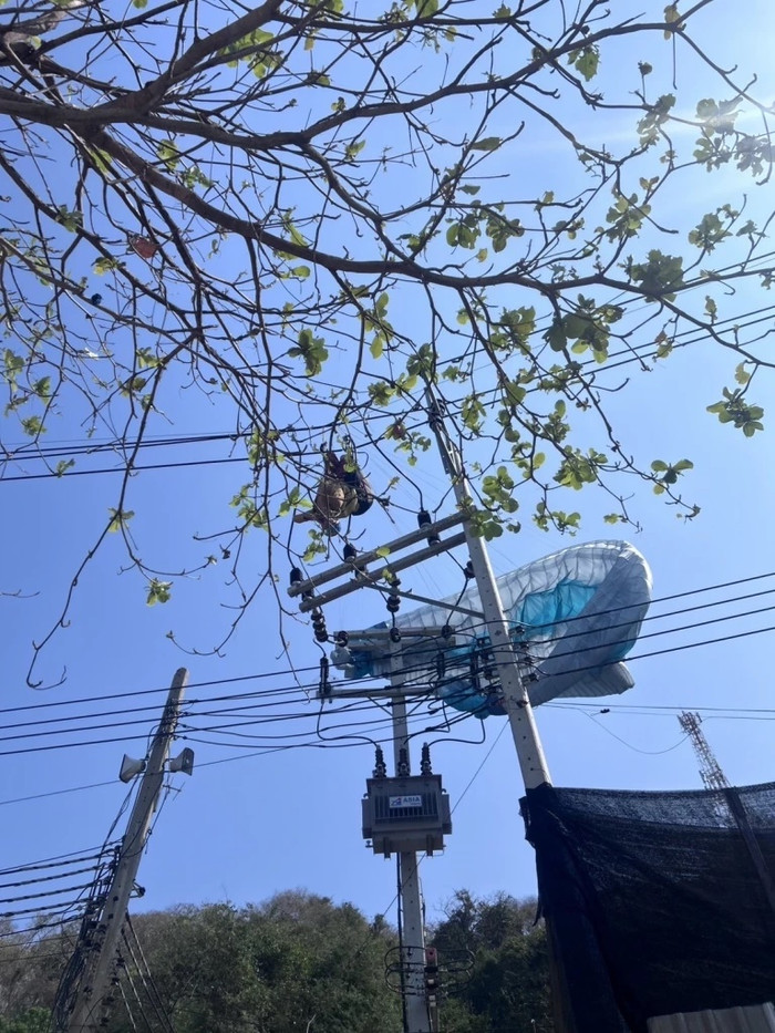 Du khách nước ngoài mắc kẹt trên cột điện cao thế khi chơi dù lượn, cảnh tượng khiến người dân xôn xao Ảnh 2
