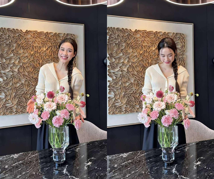 Bên trong tổ ấm, Đỗ Thị Hà thường xuyên cắm hoa để không gian thêm sinh động.