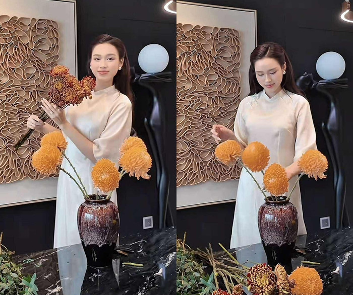 Một trong những điều đặc biệt ở tổ ấm của Đỗ Thị Hà và ông xã là luôn có hoa tươi.