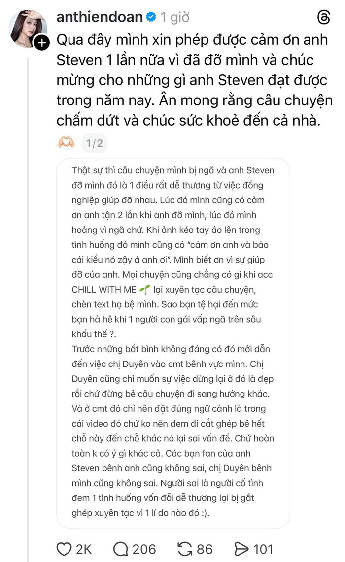 Thiên Ân đã chính thức lên tiếng khép lại những ồn ào.&nbsp;Ảnh chụp màn hình&nbsp;
