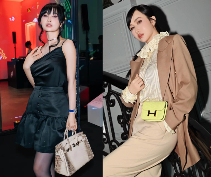 Túi xách Hermès Himalaya Birkin và Hermès Constance của Mina Phạm. Ảnh: FBNV