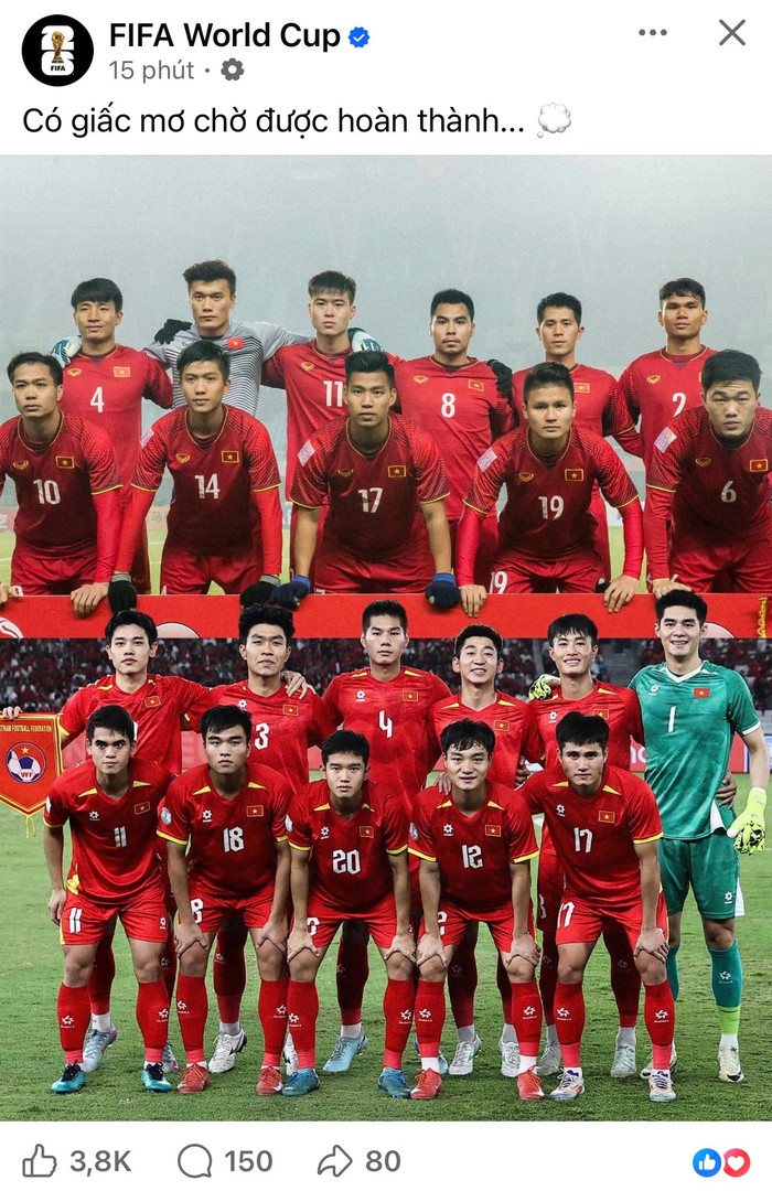 Liên đoàn Bóng đá thế giới đã có trạng thái gây sốt về U23 Việt Nam.