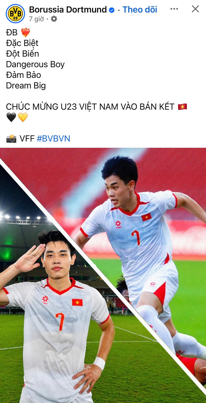 Borussia Dortmund đã gửi thông điệp đặc biệt đến U23 Việt Nam và Đình Bắc.