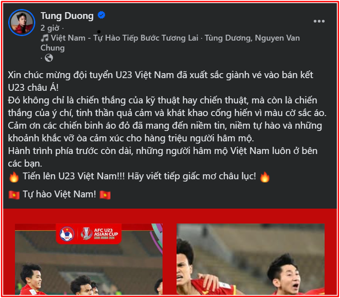 Tùng Dương gọi tên nhạc sĩ Nguyễn Văn Chung sau chiến thắng của U23 Việt Nam Ảnh 1