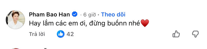 Diễn viên Bảo Hân để lại bình luận động viên đến Đình Bắc cùng các cầu thủ U23 Việt Nam.