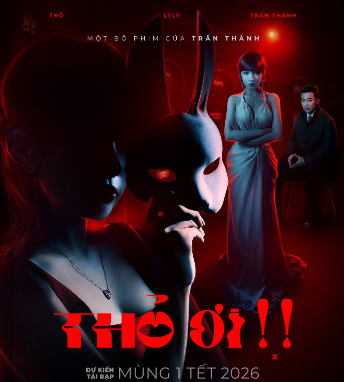 Hình ảnh mặt nạ thỏ poster Thỏ Ơi!!, gợi mở câu chuyện tâm lý u tối của nhân vật trung tâm