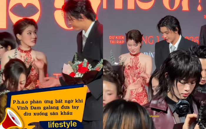 Ban đầu Pháo từ chối hành động giúp đỡ của Vĩnh Đam, về sau mới để đối phương nắm tay cùng đi xuống khỏi khu vực sân khấu. Ảnh: .vnlifestyle