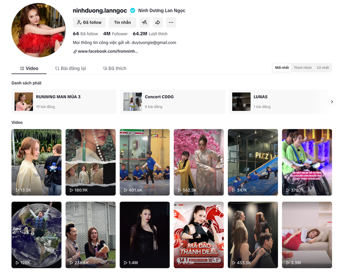 Lượng người theo dõi và lượt tương tác khủng trên TikTok của Ninh Dương Lan Ngọc. (Ảnh: chụp màn hình)