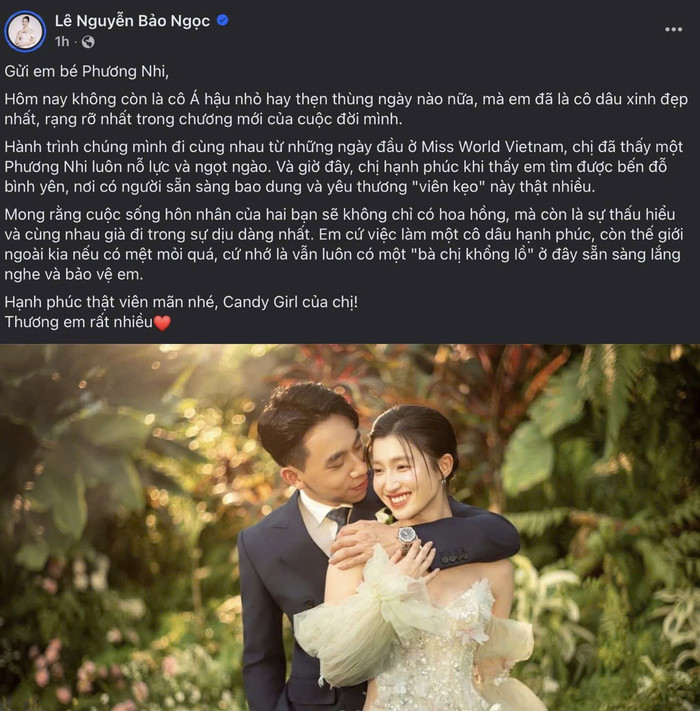 Bức tâm thư của Hoa hậu Bảo Ngọc dành cho Phương Nhi nhân ngày cưới.