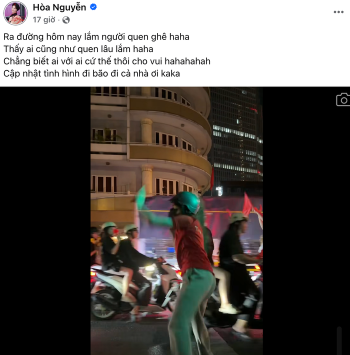 Hình ảnh Hòa Minzy tràn đầy năng lượng giữa đêm sau khi U23 Việt Nam giành chiến thắng khiến nhiều khán giả bật cười.