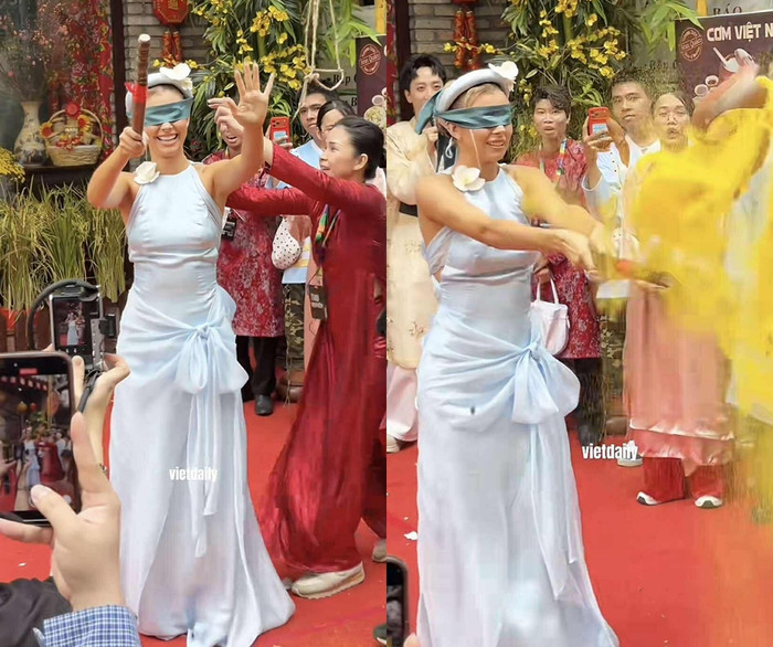 Yolina Lindquist đang tham gia nhiều sự kiện, hoạt động tại Việt Nam trên cương vị đương kim Hoa hậu Hoàn vũ Quốc tế. (Ảnh từ TikTok Vietdaily)