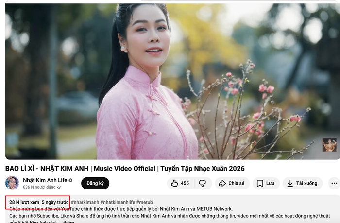 Số lượt xem đáng buồn cho sản phẩm âm nhạc của Nhật Kim Anh.