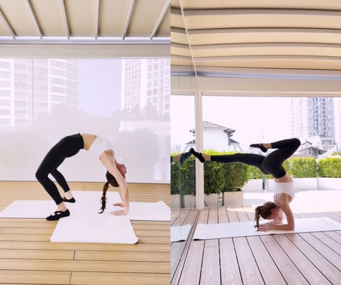 Hồ Ngọc Hà dẻo dai tập yoga, sở hữu vóc dáng thon thả ở tuổi 41.