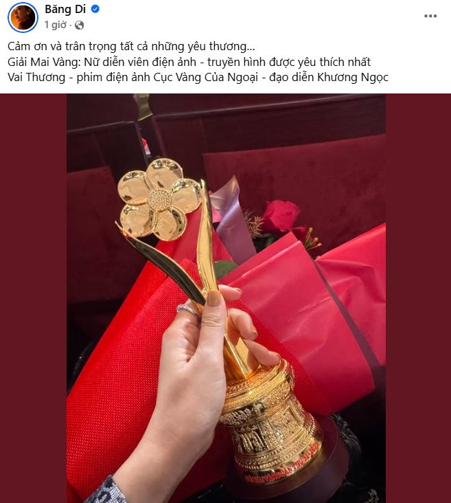 Băng Di gửi lời cảm ơn và chia sẻ niềm hạnh phúc sau khi nhận giải