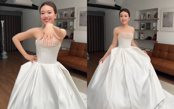 Kiều My 'Cách em 1 milimet' vui vẻ nhảy múa khi thử váy cưới chuẩn bị cho ngày trọng đại. Ảnh chụp màn hình