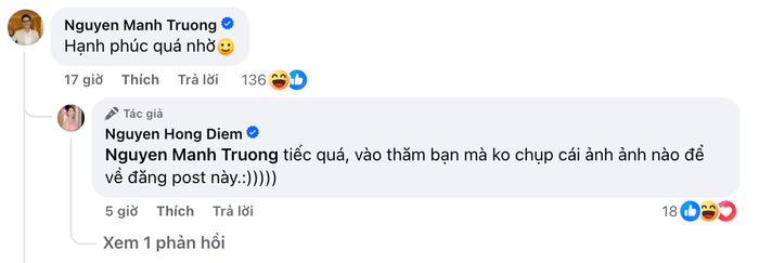 Màn tương tác của Mạnh Trường và Hồng Diễm nhanh chóng thu hút sự chú ý từ công chúng (Ảnh: Chụp màn hình).