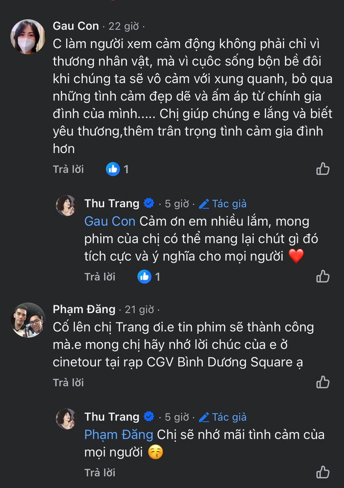 Khán giả gửi bình luận động viên Thu Trang - Ảnh: Chụp màn hình