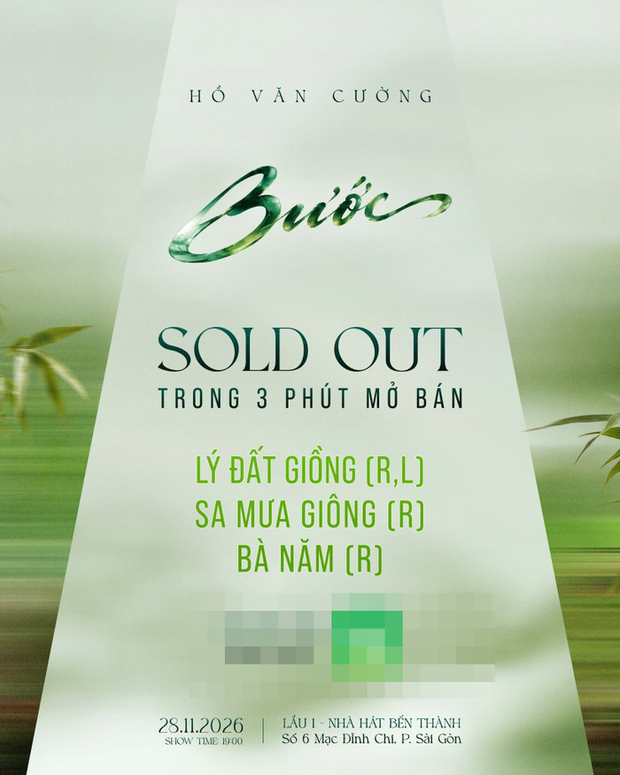 Hồ Văn Cường thông báo nhiều hạng vé liveshow kỷ niệm 10 năm ca hát đã bán hết chỉ sau thời gian ngắn mở bán.&nbsp;