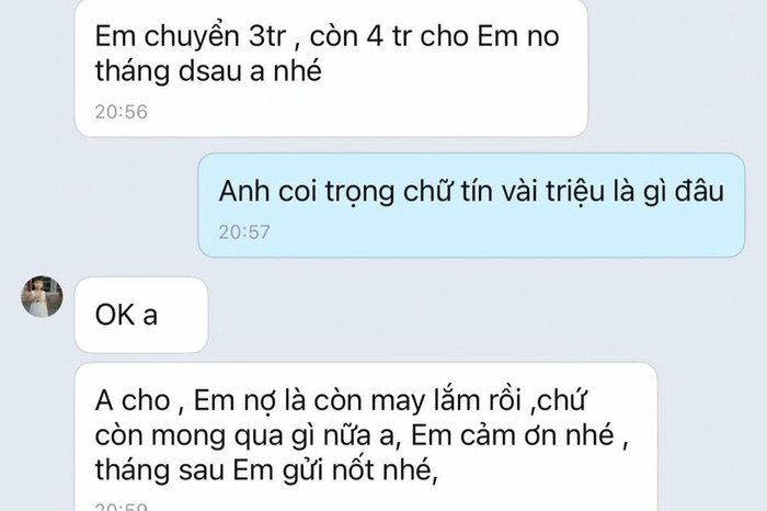 Đoạn tin nhắn anh Giang bày tỏ lòng biết ơn với chủ xe (Ảnh: Nhân vật cung cấp).&nbsp;